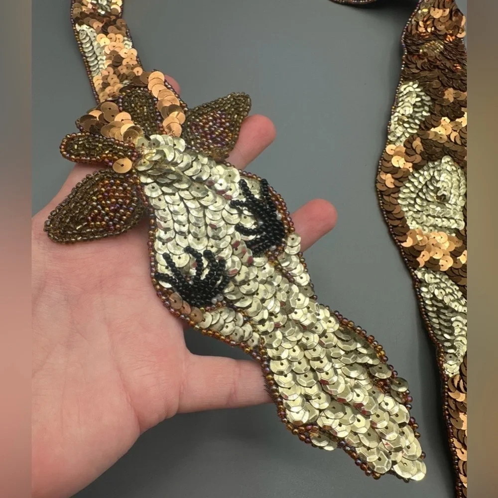 VTG Giant Giraffe Sequin Sew On Beaded Applique Around The Neck Collar Or Sleeve - Picture 11 of 16
